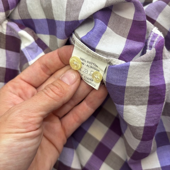 What Comes Around Goes Around Menβs Button Down Shirt Purple & White Plaid - Picture 5 of 9